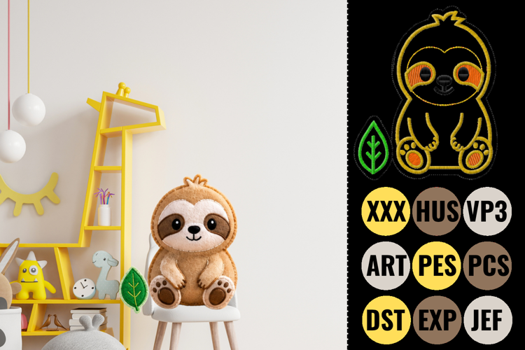 Cute Baby Sloth Embroidery Design