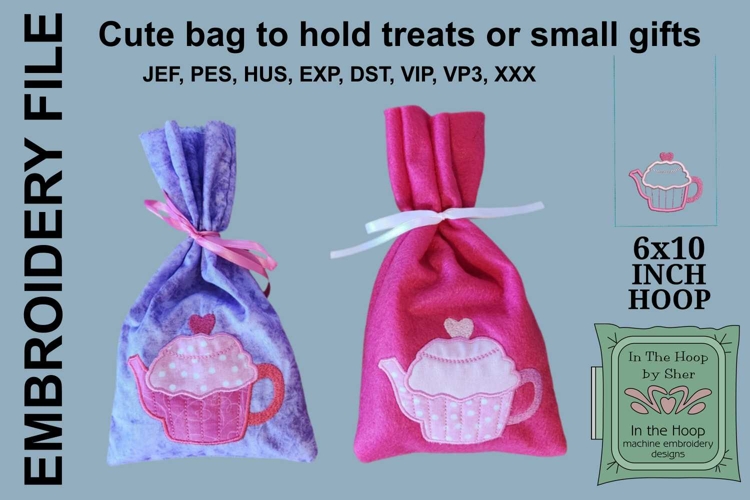 ITH Cupcake Teapot Valentine Treat Bag 6x10 Hoop