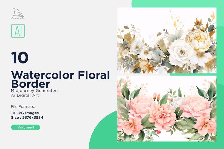 Watercolor Floral Border illustration 10 Set-1