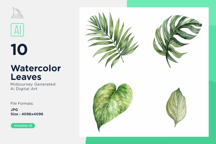 Palm, Peace, Philodendron Leaves Watercolor