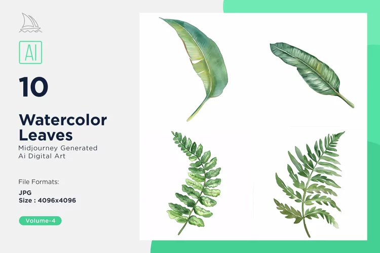 Paradise, Boston Fern, Caladium Leaves Watercolour