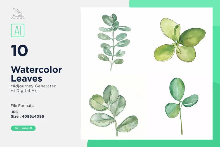 Jade, Maidenhair Leaves Watercolor