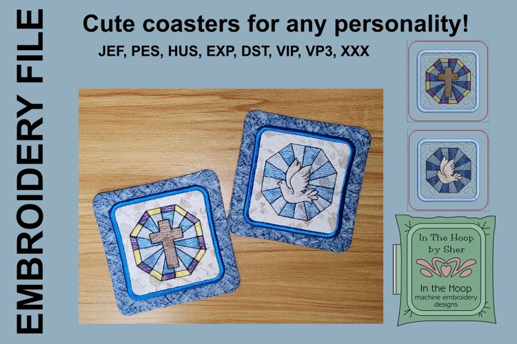Stained Glass Dove & Cross Coasters - 4 x 4 and 5 x 7 Hoops