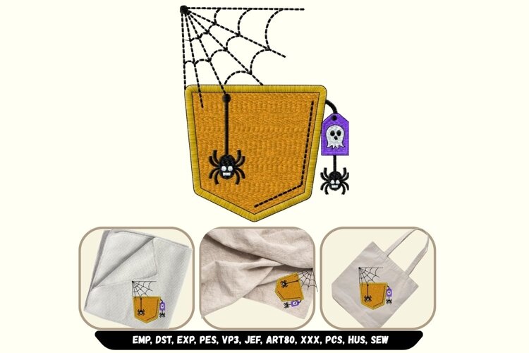 Cute Halloween Spider Web Faux Pocket Machine Embroidery example image 1