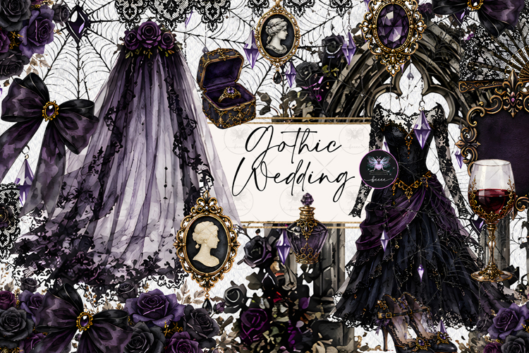 Purple Gothic Wedding Clipart