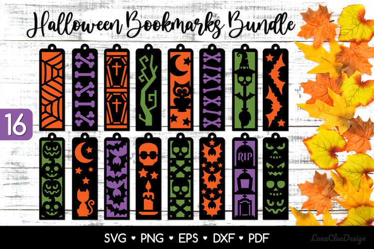 16 Halloween Bookmarks SVG Bundle, Papercut Template