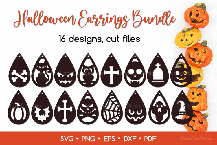 16 Teardrop Halloween Pendant or Earrings Bundle SVG