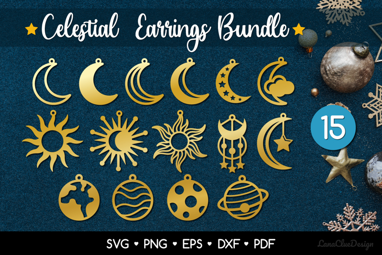 15 Celectial Earrings SVG Bundle, Astrology Jewelry Template