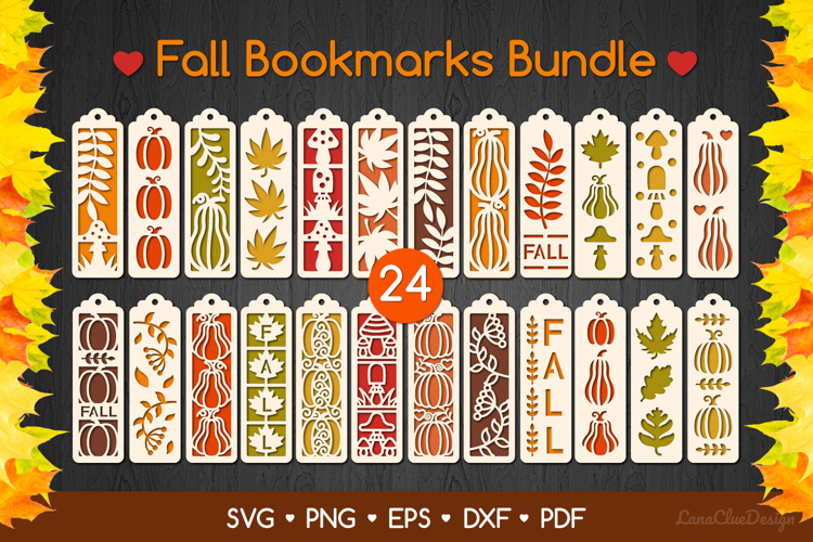 24 Two Layered Autumn Bookmarks SVG Bundle, Fall Papercut