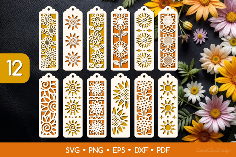 Sunflowers Bookmarks SVG Bundle, Sunflower Papercut Template