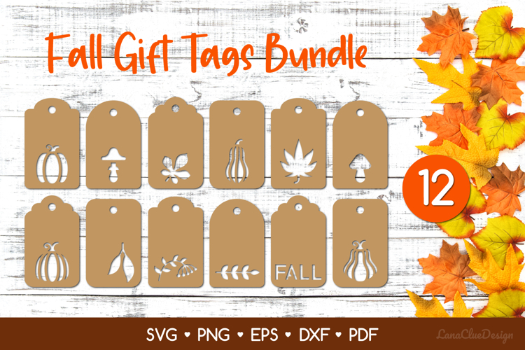 12 Autumn Gift Tags SVG Bundle, Fall Tag Papercut