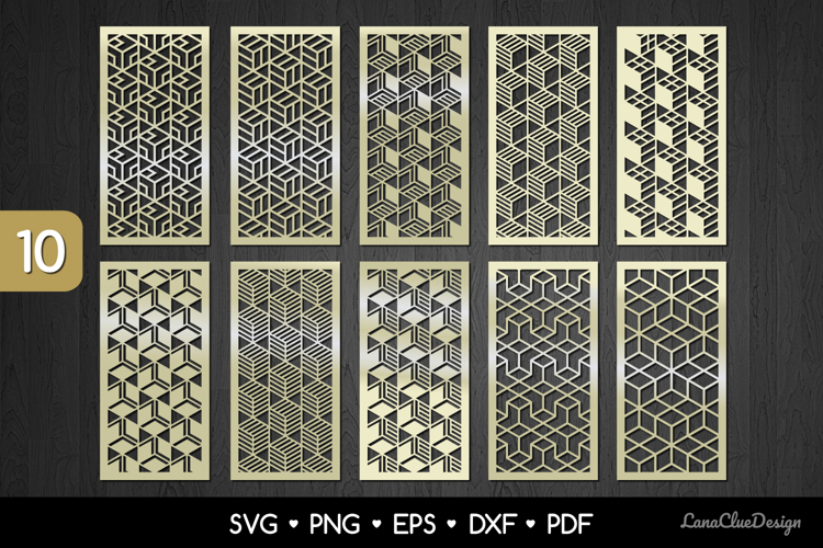 10 Panels with Geometric Pattern SVG Bundle, Laser Cut DXF