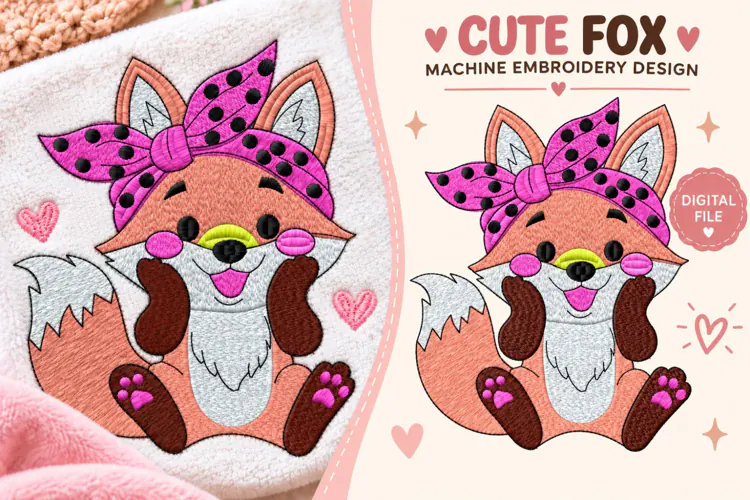 Cute Fox Machine Embroidery Design
