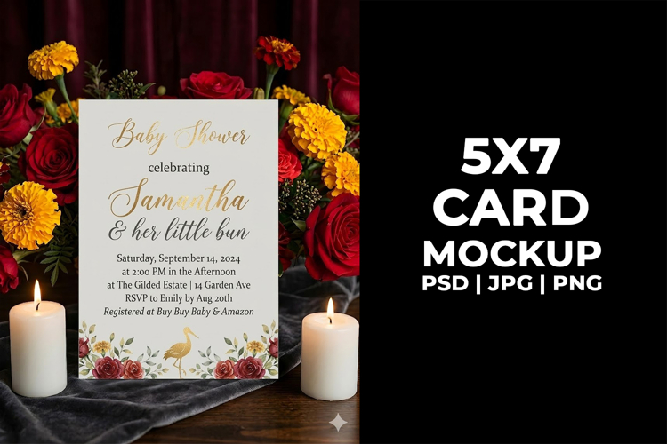 Wedding Invite Mockup 5x7 Floral Card, Spring Greeting Card