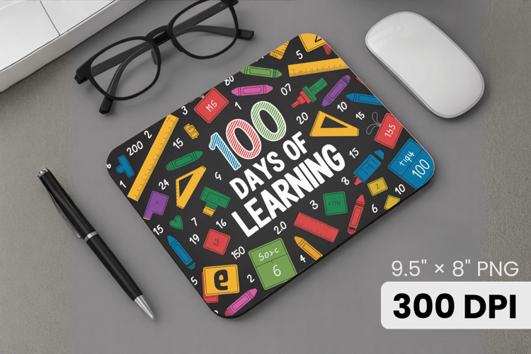 100 days of school Mouse Pad, Teacher PNG Sublimation Design