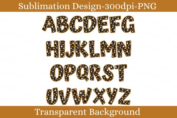 Spooky Halloween faux embroidery Alpha Ghost Pumpkin Letter example image 1