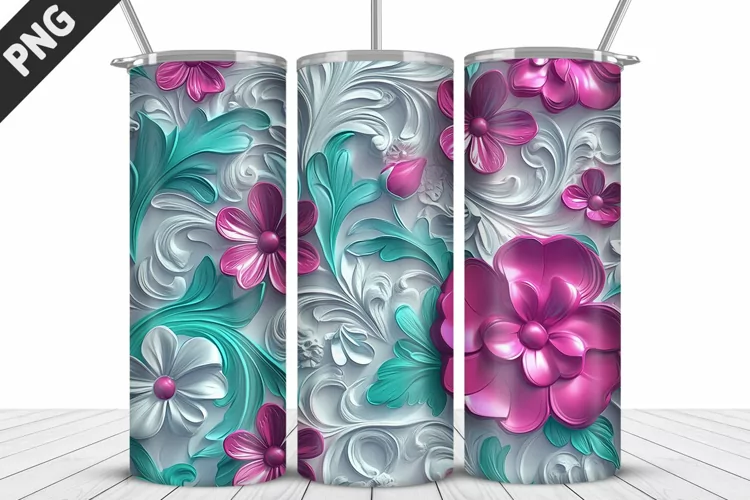 3D Daisy Flowers 20oz Tumbler Wrap | Sublimation Design