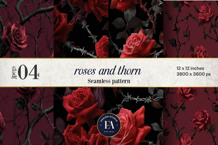 Gothic Rose Digital Paper, Dark Floral Seamless Pattern