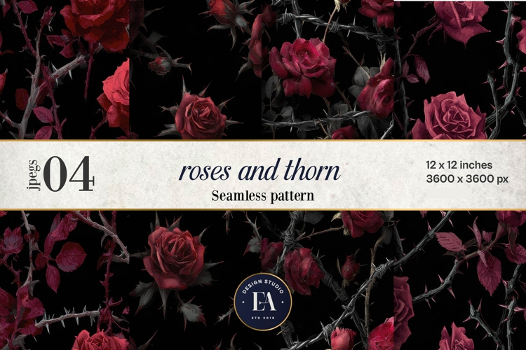 Gothic Rose Digital Paper, Dark Floral Seamless Pattern