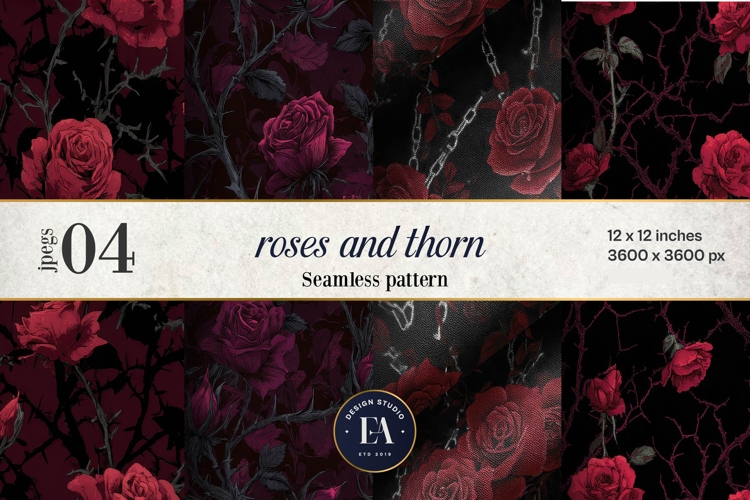 Gothic Rose Digital Paper, Dark Floral Seamless Pattern