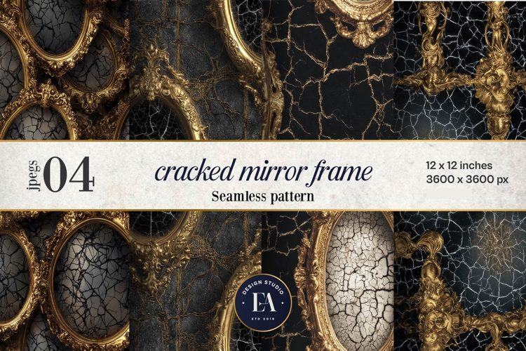 Cracked Mirror Frame Pattern | Black Gold Baroque