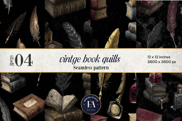 Vintage Book Quills Pattern | Dark Academia Paper