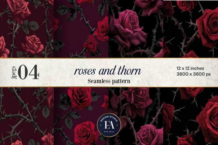 Gothic Rose Digital Paper, Dark Floral Seamless Pattern