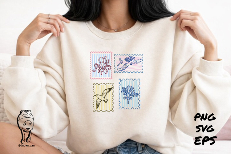 Vintage Sea Life Aesthetic Stamp