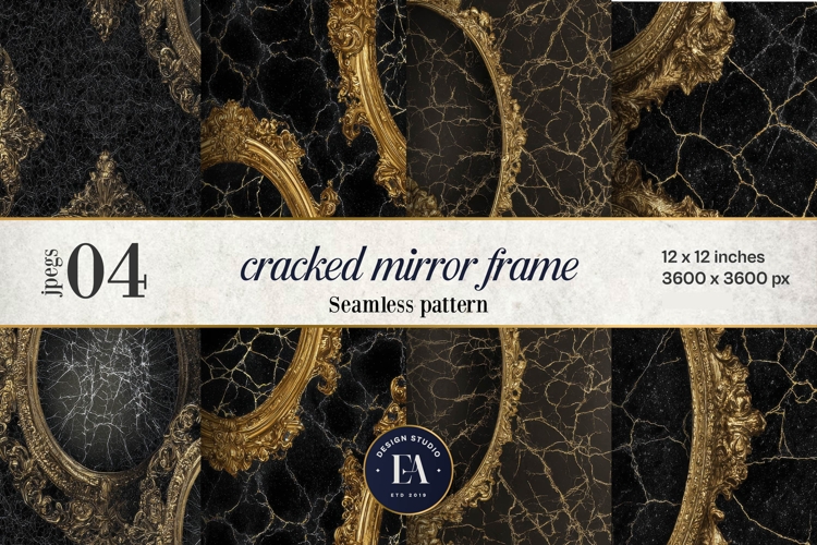 Cracked Mirror Frame Pattern | Black Gold Baroque
