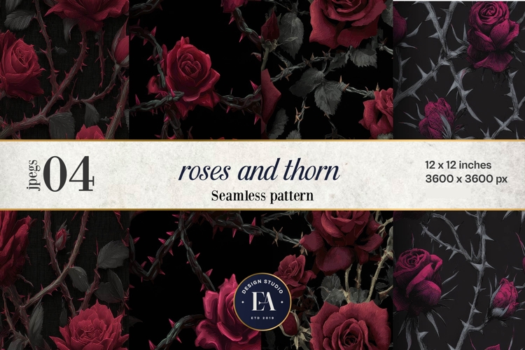 Gothic Rose Digital Paper, Dark Floral Seamless Pattern