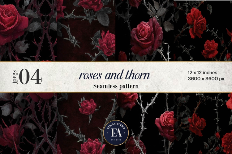 Gothic Rose Digital Paper, Dark Floral Seamless Pattern