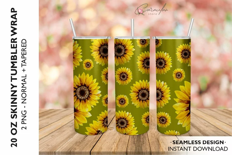 SEAMLESS Sunflower Tumbler Sublimation Design,20 OZ Skinny T