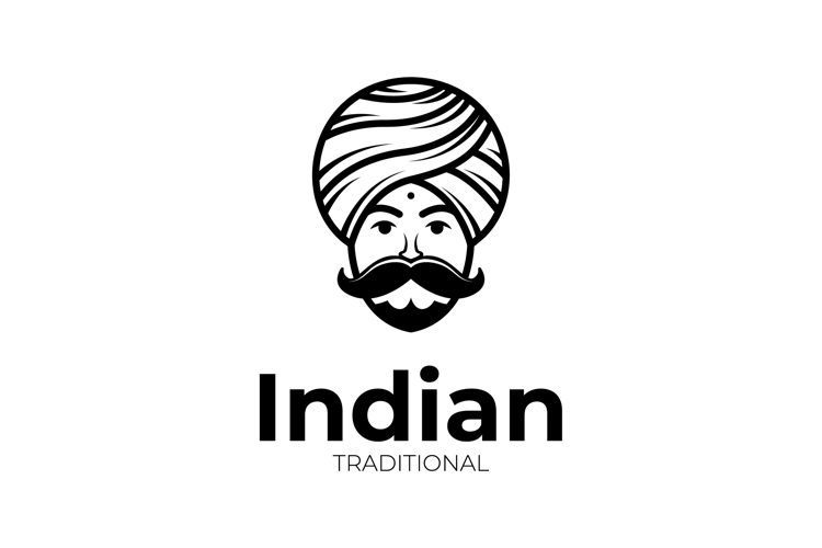 Traditional Indian Man Mascot Logo with Turban Vector