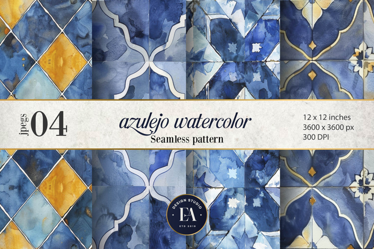 Azulejo watercolor Tile Pattern | Moroccan Traditional tiles