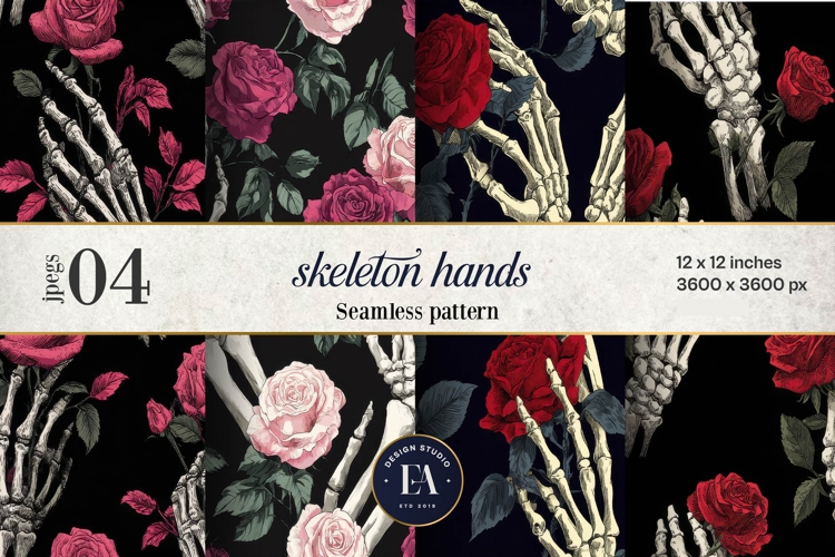 Gothic Rose Digital Paper, Dark Floral Seamless Pattern