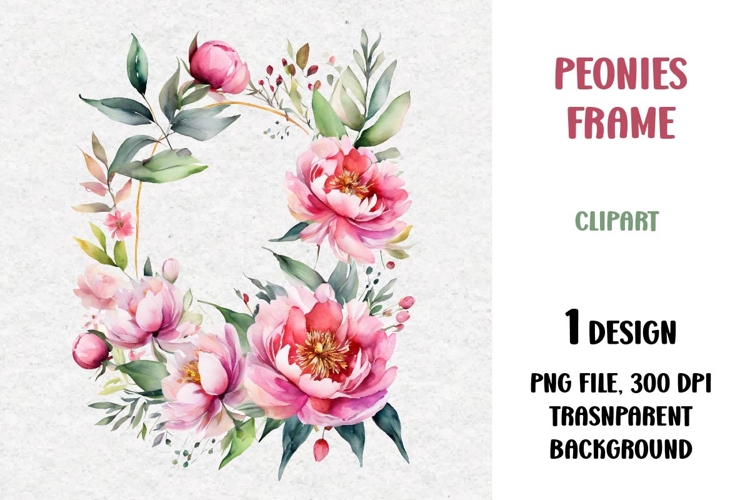 Watercolor Peonies Frame, PNG