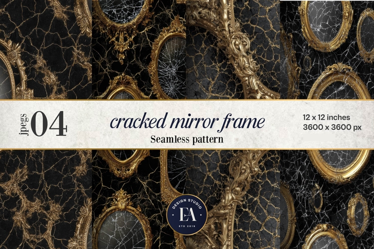 Cracked Mirror Frame Pattern | Black Gold Baroque