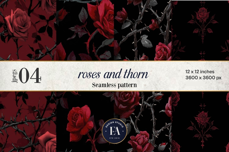Gothic Rose Digital Paper, Dark Floral Seamless Pattern