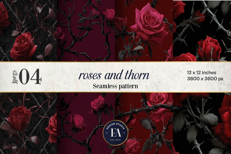 Gothic Rose Digital Paper, Dark Floral Seamless Pattern