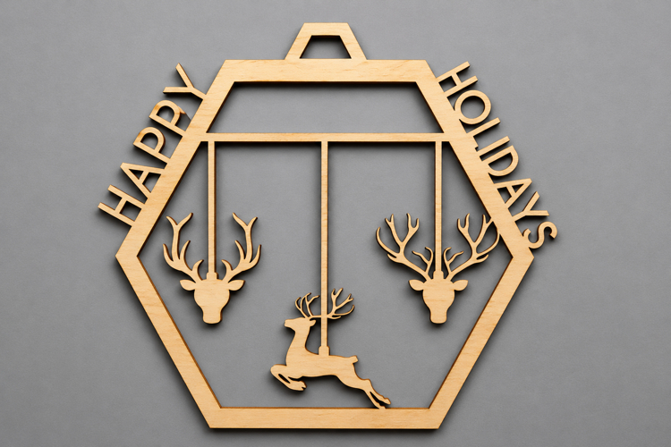 Happy Holidays Reindeer Wooden Ornament