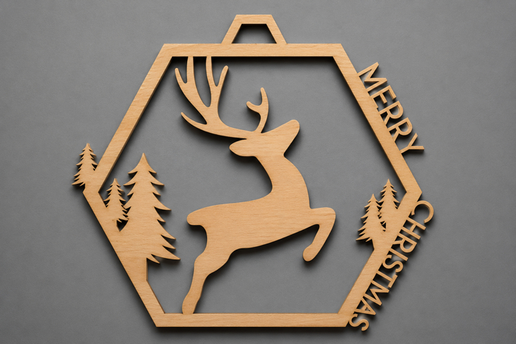 Merry Christmas Wooden Reindeer Ornament