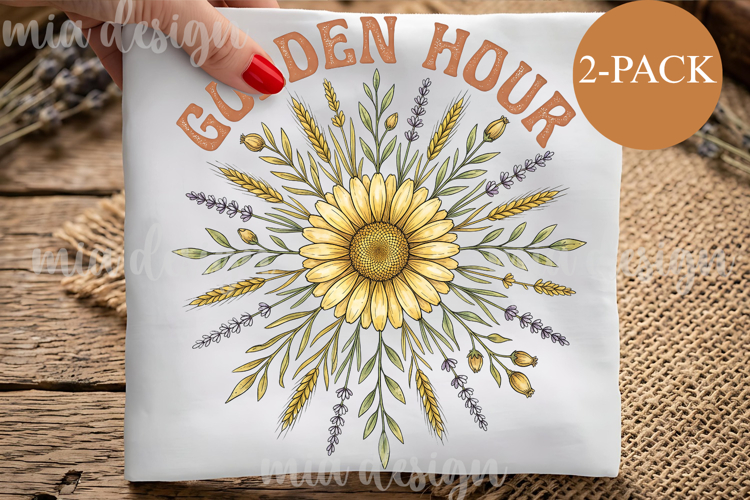 Floral Sun PNG, Golden Hour Sublimation Design