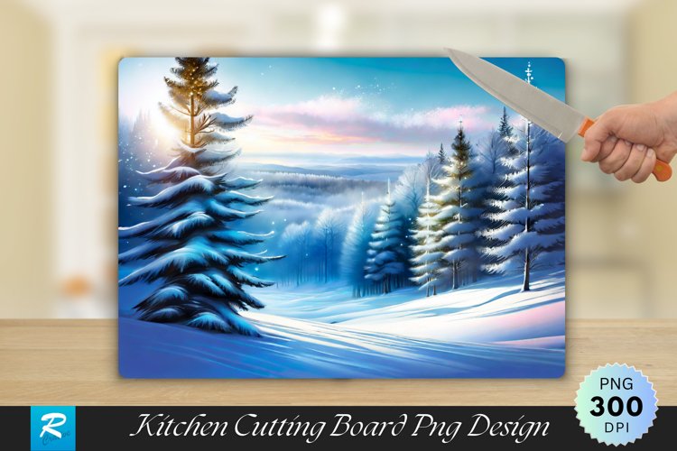 Winter Forest and Snowflakes Cutting Board PNG Design