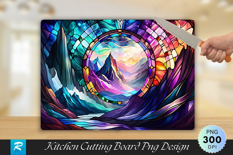 Cave Mountains Stained Glass Cutting Board PNG Design example image 1