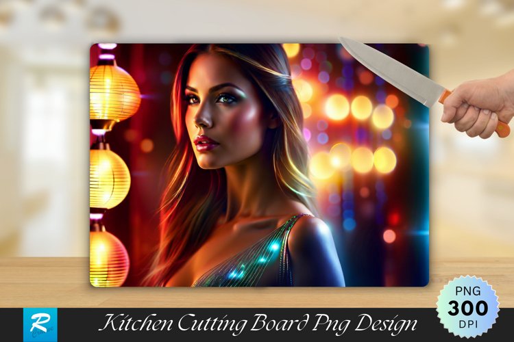 Beauty Model with Lights Cutting Board Sublimation Design example image 1