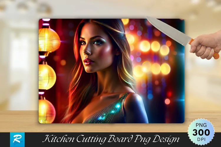Beauty Model with Lights Cutting Board Sublimation Design