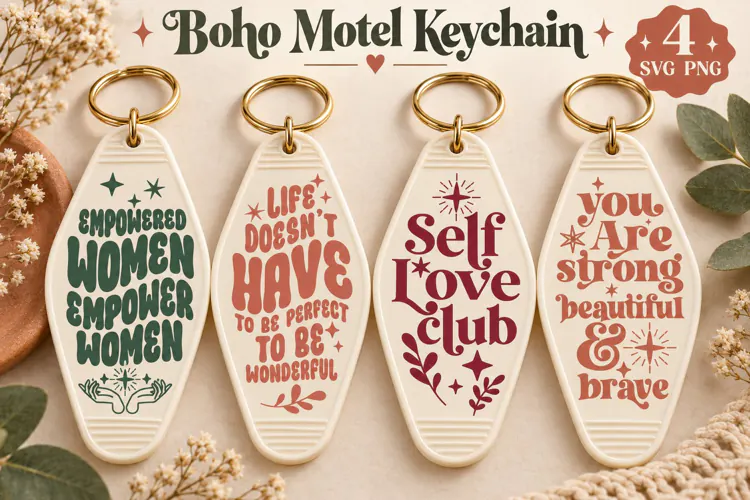 Boho Motel Keychain SVG PNG, Empowering Women Sayings