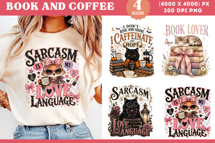 Funny Sarcastic Cat Book Lover Coffee Sublimation PNG example image 1