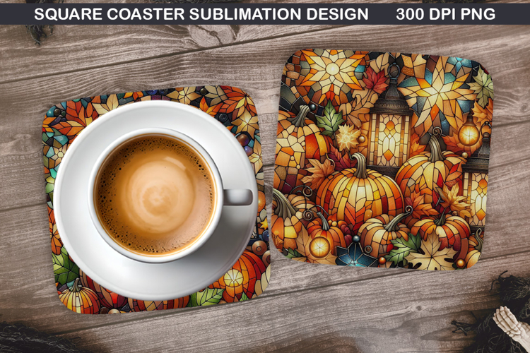 Pumpkin Coaster Sublimation, Halloween Coaster PNG Design example image 1