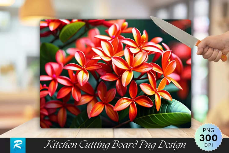 Chinese Ixora Plant Cutting Board Sublimation Design